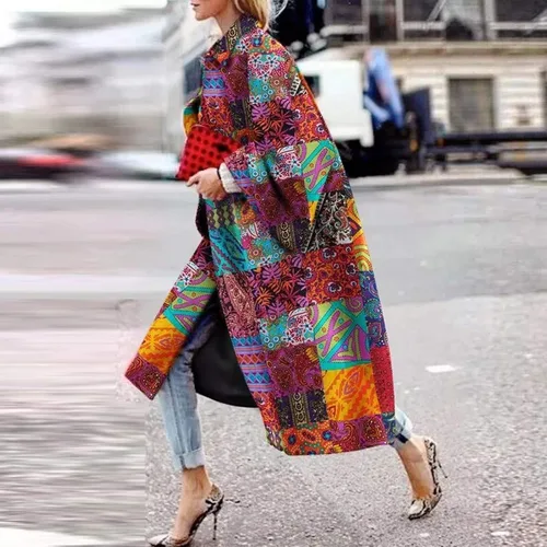 Vista 2 de Memela - Gabardina vintage para mujer, abrigo de manga larga para otoño, abrigo de guisante con solapa y frente abierto, chaqueta larga