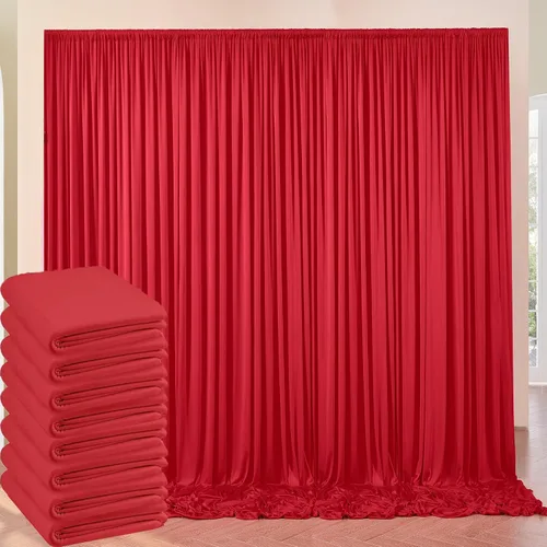 Vista 9 de Paneles de cortinas de fondo rojo sin arrugas de 30 x 8 pies para fiestas, cortinas de fondo de fotos de poliéster, 6 paneles de 5 x 8 pies