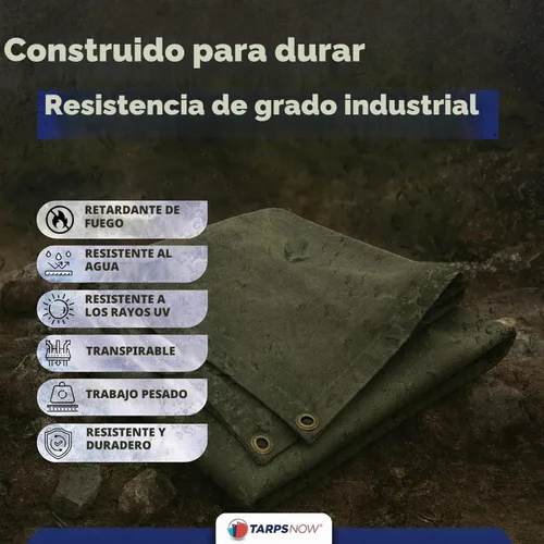 Vista 4 de Tarps Now - Lona ignífuga de 5 x 7 pies con ojales de latón, lona resistente de grado industrial de 27 mil para campamento, construcción