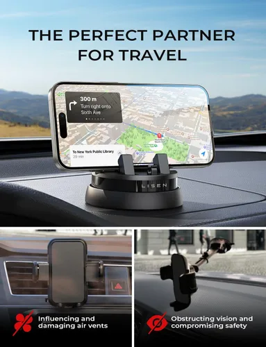 Vista 2 de LISEN Soporte de teléfono para tu automóvil, soporte giratorio de 360°, soporte multifuncional para iPhone compatible con iPhone 16 Pro