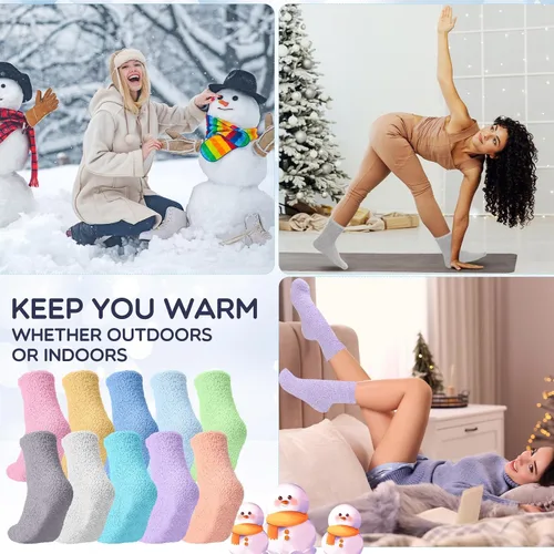 Vista 2 de Toulite 80 pares de calcetines de invierno mullidos para mujeres y niñas, a granel, para donaciones benéficas, antideslizantes, largos y esponjosos