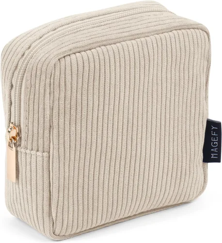 Vista 20 de MAGEFY Pequeña bolsa de maquillaje para bolso, mini bolsa de cosméticos de pana, linda bolsa cosmética para mujeres con bolsillos deslizantes