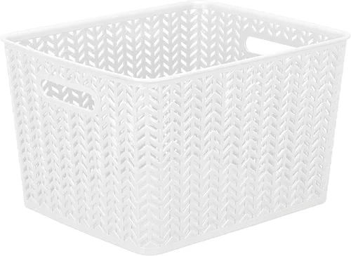 Vista 22 de Simplify Paquete de 3 cestas de almacenamiento pequeñas en espiga, dimensiones: 10 x 8 x 4 pulgadas, diseño de espiga, peso ligero, ideal para baño