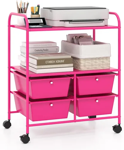 Vista 10 de Giantex Carrito de almacenamiento rodante con 10 cajones, carrito utilitario con tablero, organizador de cajones con ruedas para manualidades, arte