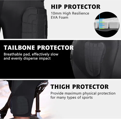 Vista 3 de Faja de fútbol para hombre con almohadillas para cadera, muslo, trasero, coxis, pantalones cortos de compresión acolchados para jóvenes, adultos