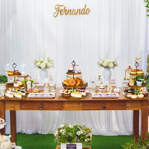 Vista 5 de Zopeal Juego de 3 soportes de madera para cupcakes de 3 niveles, bandeja de madera rústica para servir postres de granja, soporte para torre