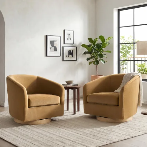 Vista 24 de CHITA Silla Giratoria de Acento, Silla Barrel Tapizada en Terciopelo con Certificación FSC para Sala de Estar, Completamente Ensamblada, Naranja