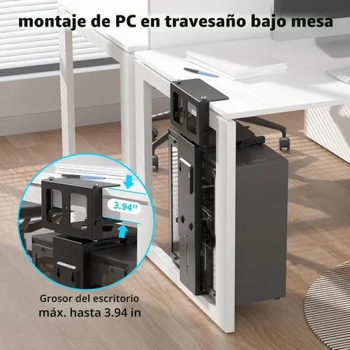 Vista 5 de Pholiten Soporte de CPU para debajo del escritorio, Soporte Universal de CPU para Pata de Escritorio, Soporte Colgante de Caja de Computadora
