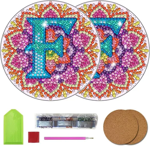 Vista 9 de Bysincy Juego de 2 posavasos de pintura de diamantes de 26 letras A-Z, 5D, arte de diamante, mosaico, alfabeto, kit por número para adultos y niños