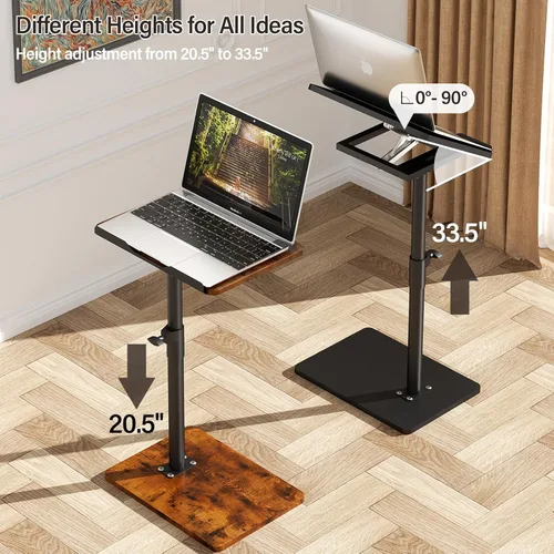 Vista 5 de YUHFERA Mesa auxiliar con bandeja para sofá - Giratoria 360°, altura ajustable, para espacios pequeños, mesa lateral para aperitivos para cama