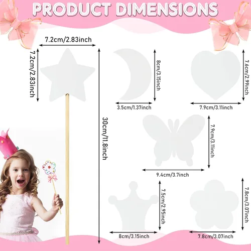 Vista 2 de Cindeer Kit de 42 varitas de hada de princesa, 36 piezas de varitas de madera sin terminar con 6 hojas de calcomanías de diamantes coloridos
