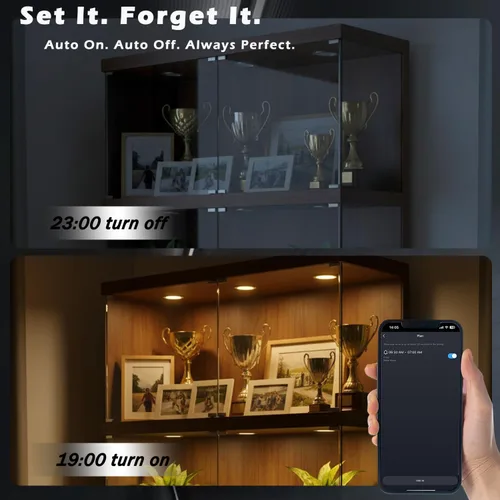 Vista 8 de Cefrank Smart Puck Lights - Paquete de 6 luces WiFi debajo del gabinete regulables 2700K-6000K LED Closet Shelf Display Gun Safe Jewelry Case