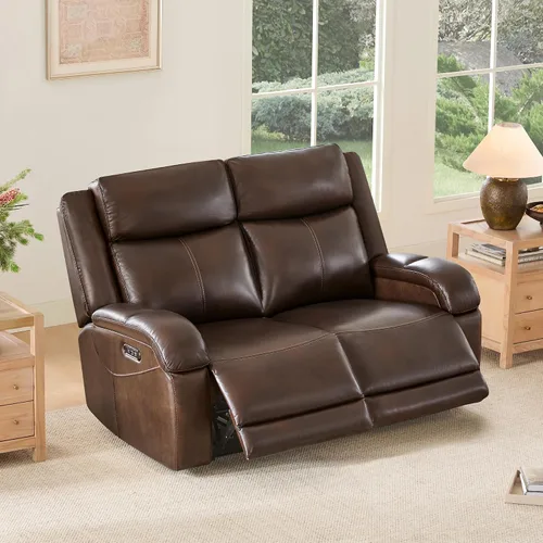 Vista 18 de Watson & Whitely Sofá reclinable eléctrico de piel auténtica, sofás reclinables de pared de 3 plazas con consola de almacenamiento, reposacabezas
