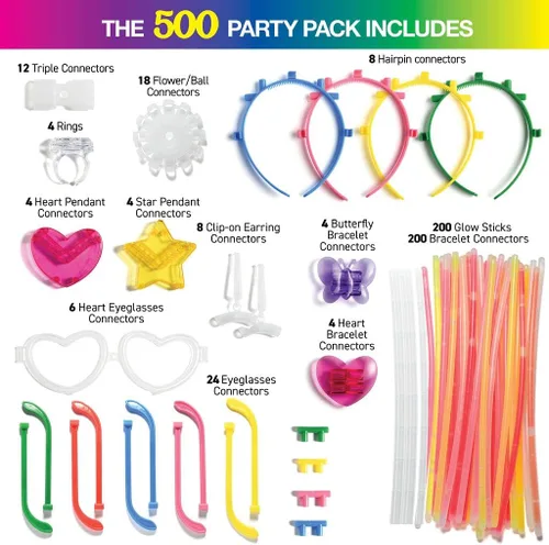 Vista 3 de Paquete de 500 collares y pulseras de varillas brillantes para fiestas, suministros de fiesta ultra brillantes que brillan en la oscuridad