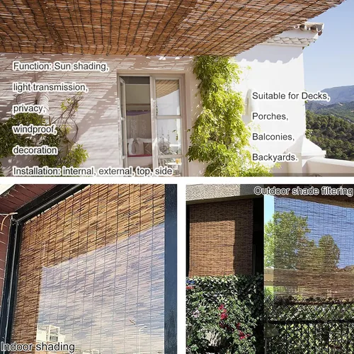 Vista 4 de HIAPES Persianas de bambú para patio al aire libre, transpirables, adecuadas para terrazas, porches, balcones y patios traseros