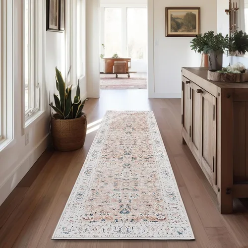 Vista 24 de jinchan Alfombra de entrada de 2 x 3 pulgadas, lavable, diseño floral vintage, tapete pequeño para interiores, bohemio, ligero, delgado