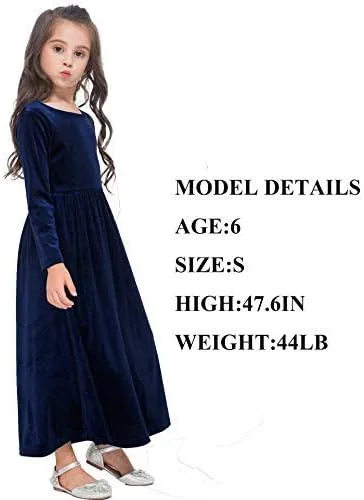 Vista 5 de GAZIAR Vestido largo de terciopelo con bolsillos para niñas, vestido casual de manga larga, vestido de fiesta para vestido de noche, Navidad, boda