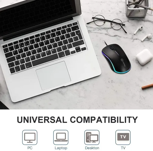 Vista 8 de COOLERPLUS FC112 - Mouse óptico USB con cable para computadora con fácil clic para oficina y hogar, 1000 DPI, premium y portátil, compatible con PC