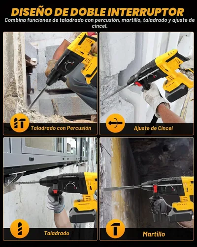 Vista 6 de Taladro de martillo SDS inalámbrico para batería Dewalt 20V MAX, taladro de martillo giratorio sin escobillas con embrague de seguridad