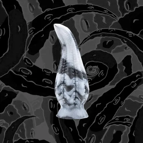 Vista 2 de Dakken - Consolador con ventosa de tentáculo, diseño de mármol negro/blanco, hecho a mano en los Estados Unidos, juguetes sexuales para adultos (XL)