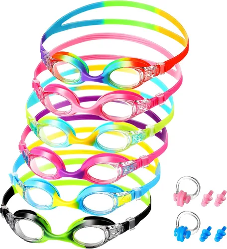 Vista 8 de Macarrie 6 gafas de natación para niños, sin fugas, antiniebla, para niños y niñas, con clip para la nariz, tapones para los oídos, de 3 a 14 años