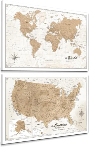 Vista 13 de IPIC - Lienzo con mapas de EE. UU. para decoración de pared, mapa con pin de empuje para marcar viajes, mapa de viaje impreso de EE. UU.