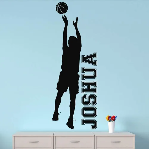 Vista 2 de Calcomanía de vinilo con nombre personalizado de baloncesto para niños
