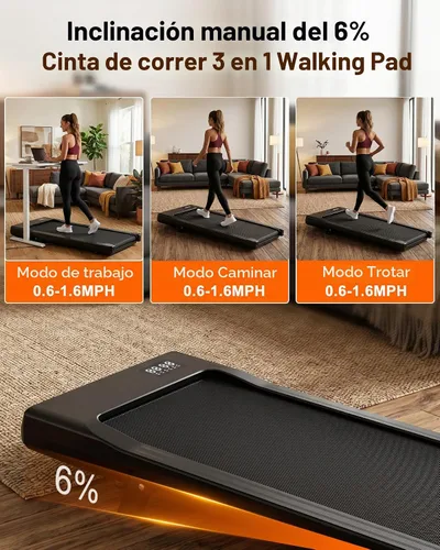 Vista 2 de Superun 3 in 1 Walking Pad with 6% Incline, Under Desk Treadmill Negro profundo