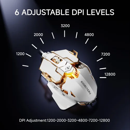 Vista 4 de EWEADN G5 - Mouse para juegos con cable, mouse ergonómico para computadora RGB, 12800 DPI ajustables, 9 botones macro programables con llave