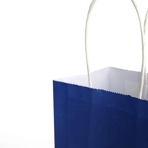 Vista 9 de Oikss Cada paquete de 50 bolsas de regalo de papel kraft medianas azul y amarillo con asas a granel