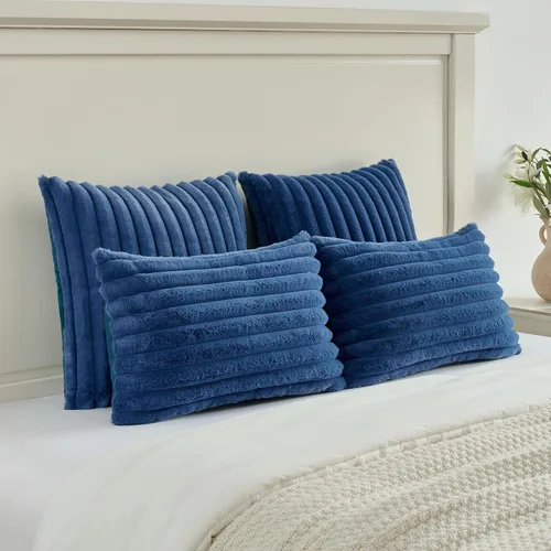 Vista 5 de FUTEI Pack of 2 Faux Fur Throw Pillow Covers 20x20 Inch, Navy Blue Azul marino