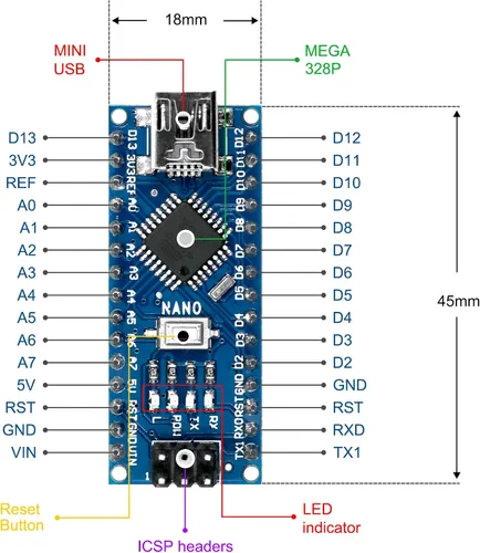 Vista 4 de Nano V3.0, Nano Board ATmega328P 5V 16M - Placa microcontrolador compatible con Arduino IDE (Nano x 3 con cable USB)