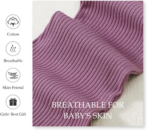 Vista 5 de SOBOWO Pantalones acampanados para bebé, paquete de 3 unidades para niña pequeña, color liso, acanalado, con volantes, pantalones acampanados