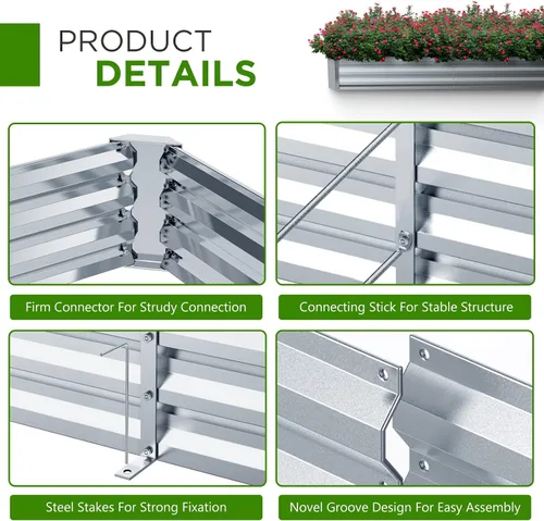 Vista 7 de PETNOZ - Kit de cama de jardín elevada galvanizada de 8 x 4 x 1 pies, cajas de jardín elevadas de fácil instalación rápida al aire libre con estaca