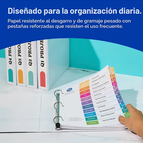 Vista 5 de Avery Divisores de enero a diciembre para carpetas de 3 anillos, 12 pestañas por juego, tabla de contenido personalizable, pestañas multicolor