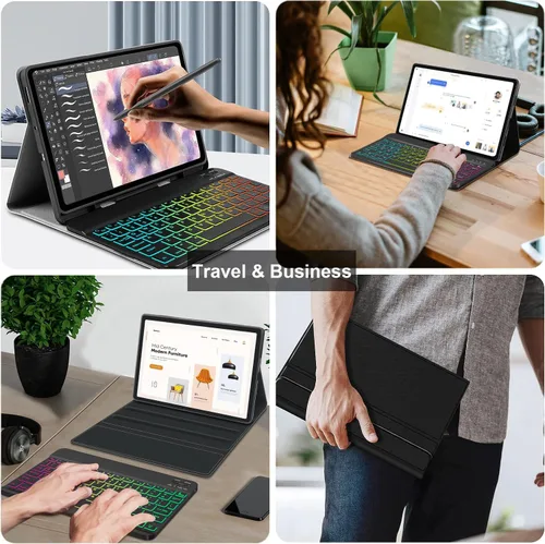 Vista 7 de Funda con teclado para Samsung Galaxy Tab A7 de 10.4 pulgadas 2020 (SM-T500/T505/T507), cubierta de teclado Bluetooth desmontable