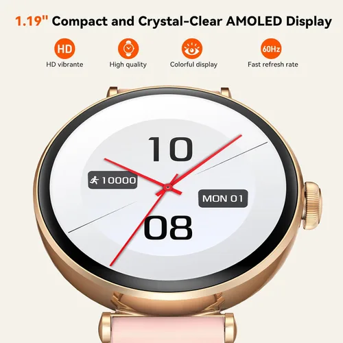 Vista 6 de Relojes inteligentes, reloj inteligente AMOLED de 1.19 pulgadas para mujer (respuesta/hacer llamadas), rastreador de actividad con más de 100 modos
