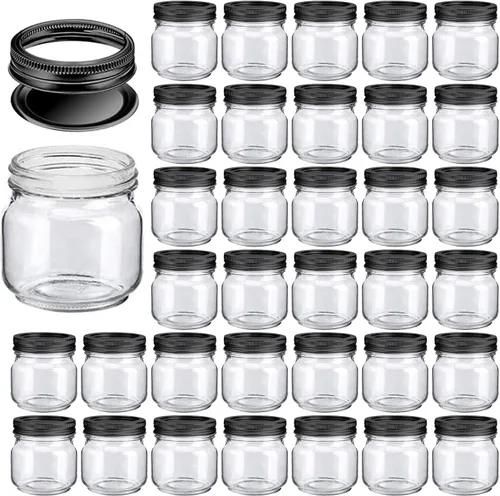Vista 9 de QAPPDA Tarros de vidrio de 6 onzas con tapas, pequeños tarros de boca ancha, mini tarros de conservas con tapas negras, tarros de almacenamiento