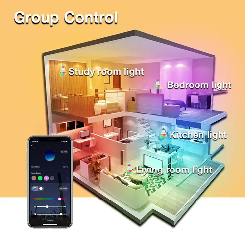 Vista 5 de DAYBETTER Tuya - Bombillas inteligentes RGBCW Wi-Fi que cambian de color, compatibles con Alexa y Google Home Assistant, A19 E26 9W 800LM Bombilla