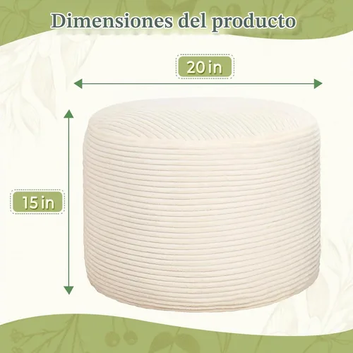 Vista 2 de Puf otomano redondo de pana para sala de estar, taburete relleno de espuma triturada de felpa suave, cómodo reposapiés