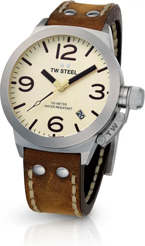 Vista 3 de TW Steel Canteen Mens 45mm Quartz Watch with 3-Hands Movement and Leather Strap