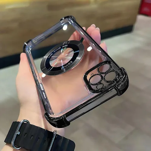 Vista 70 de Funda magnética transparente para iPhone 11, funda de lujo con cuatro esquinas brillantes, protección a prueba de golpes de grado militar