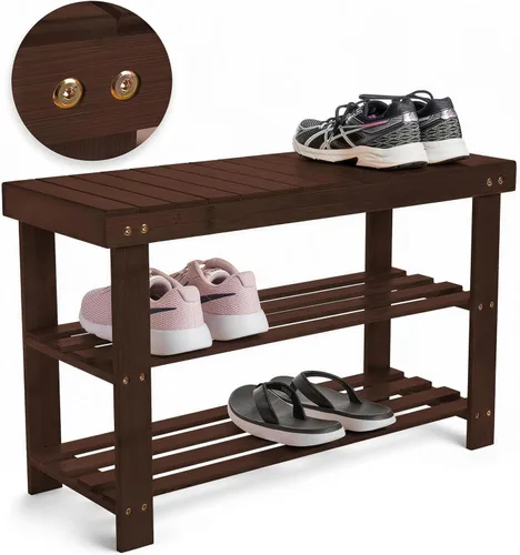 Vista 4 de Purawood - Zapatero de bambú de 3 niveles, organizador de zapatos de entrada, color marrón