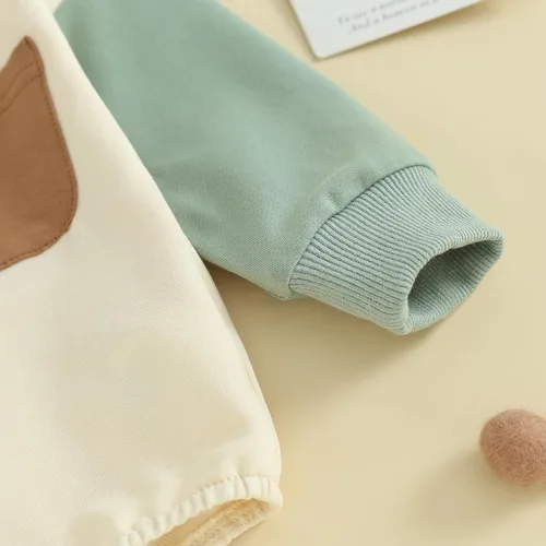 Vista 5 de Mameluco de manga larga con bloques de color para bebé, niño, niña, con bolsillo, cuello redondo, sudadera básica para otoño e invierno