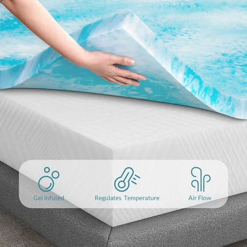 Vista 4 de Airdown Cubrecolchón de espuma viscoelástica con infusión de gel de 2 pulgadas, tamaño individual
