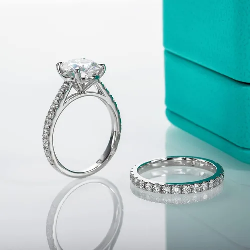 Vista 5 de AnuClub Total 4.14ct 3CT Center Moissanite Engagement Rings Wedding Band D Color VVS1 Round Cut 925 Sterling Silver Bridal Sets for Women