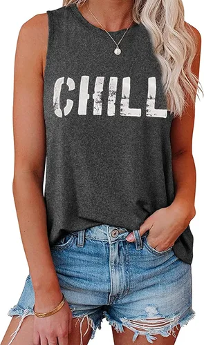 Vista 5 de Hount - Camisetas sin mangas para mujer, estilo casual, sueltas, con gráficos, cómodas, para verano, básicas, camisetas sin mangas