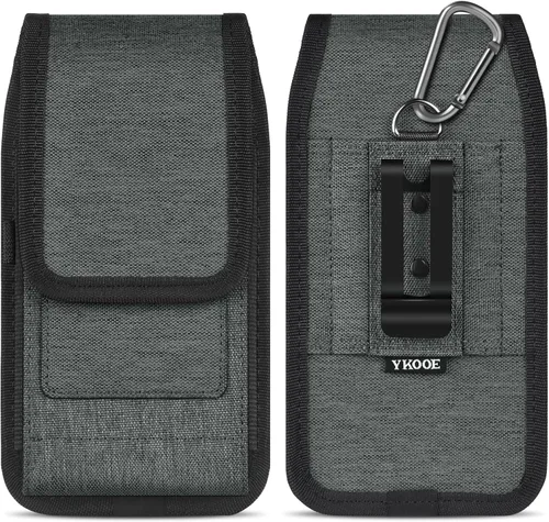 Vista 10 de ykooe Funda para teléfono celular compatible con iPhone 17, 16, 15, 14, 13, 12 y modelos Pro, clip para cinturón y tarjetero, negro, L
