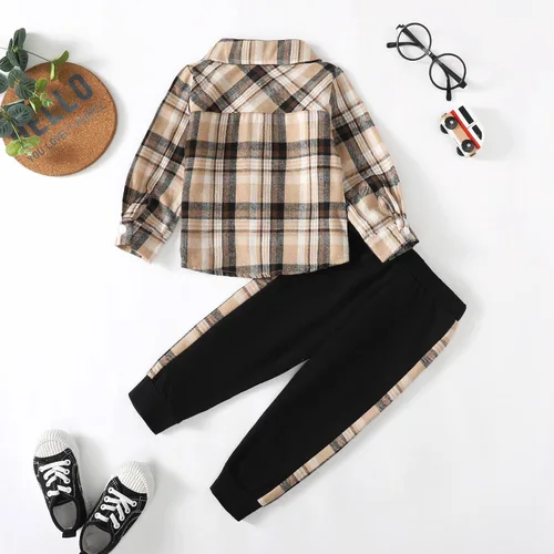 Vista 4 de KIMI BEAR Toddler Baby Boy Clothes Long Sleeve Hoodie Outfits Plaid Flannel Shirt Top Sweatpants Fall Winter Clothing