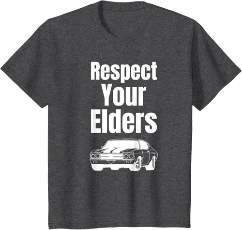 Vista 24 de Divertido regalo de auto para chicos – Respect Your Elders Classic Muscle Car Camiseta, Negro, S